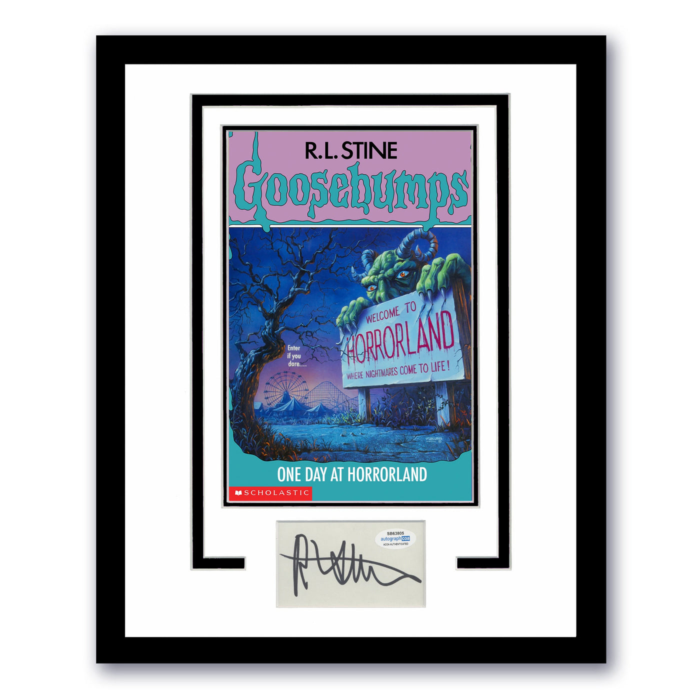 R.L. STINE Signed 11x14 Framed Cut Goosebumps One Day at Horrorland ACOA