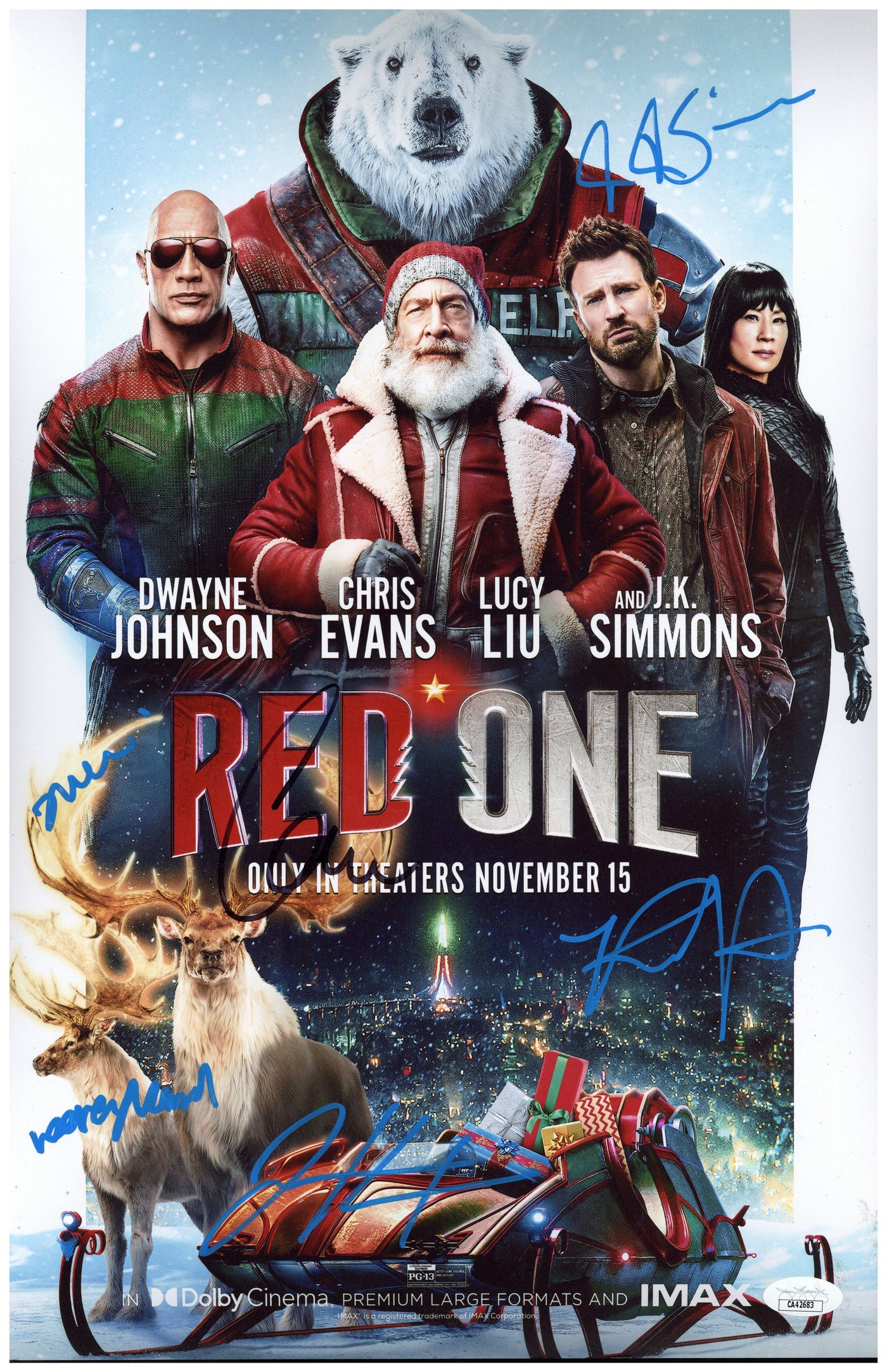 Red One Cast Signed 11x17 Photo Chris Evans J.K. Simmons Autographed JSA COA