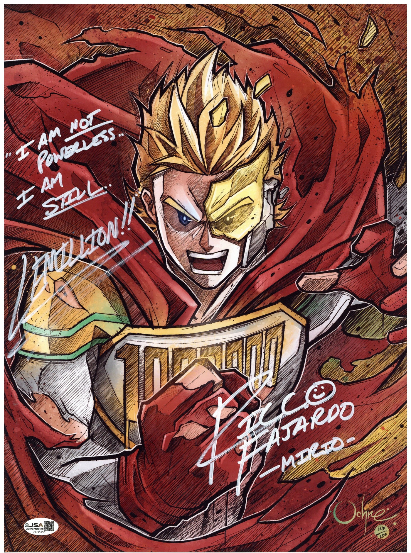Ricco Fajardo Signed 12x15.5 Art Print My Hero Academia Mirio Togata Autographed JSA