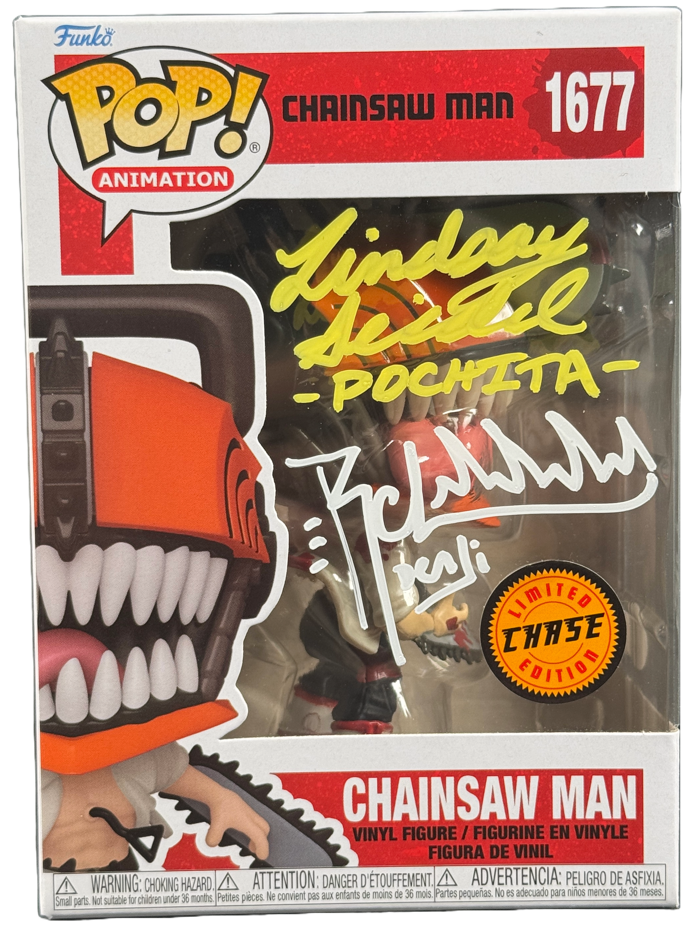 Ryan Colt Levy & Lindsay Seidel Signed Chainsaw Man Chase 1677 Funko Pop JSA COA