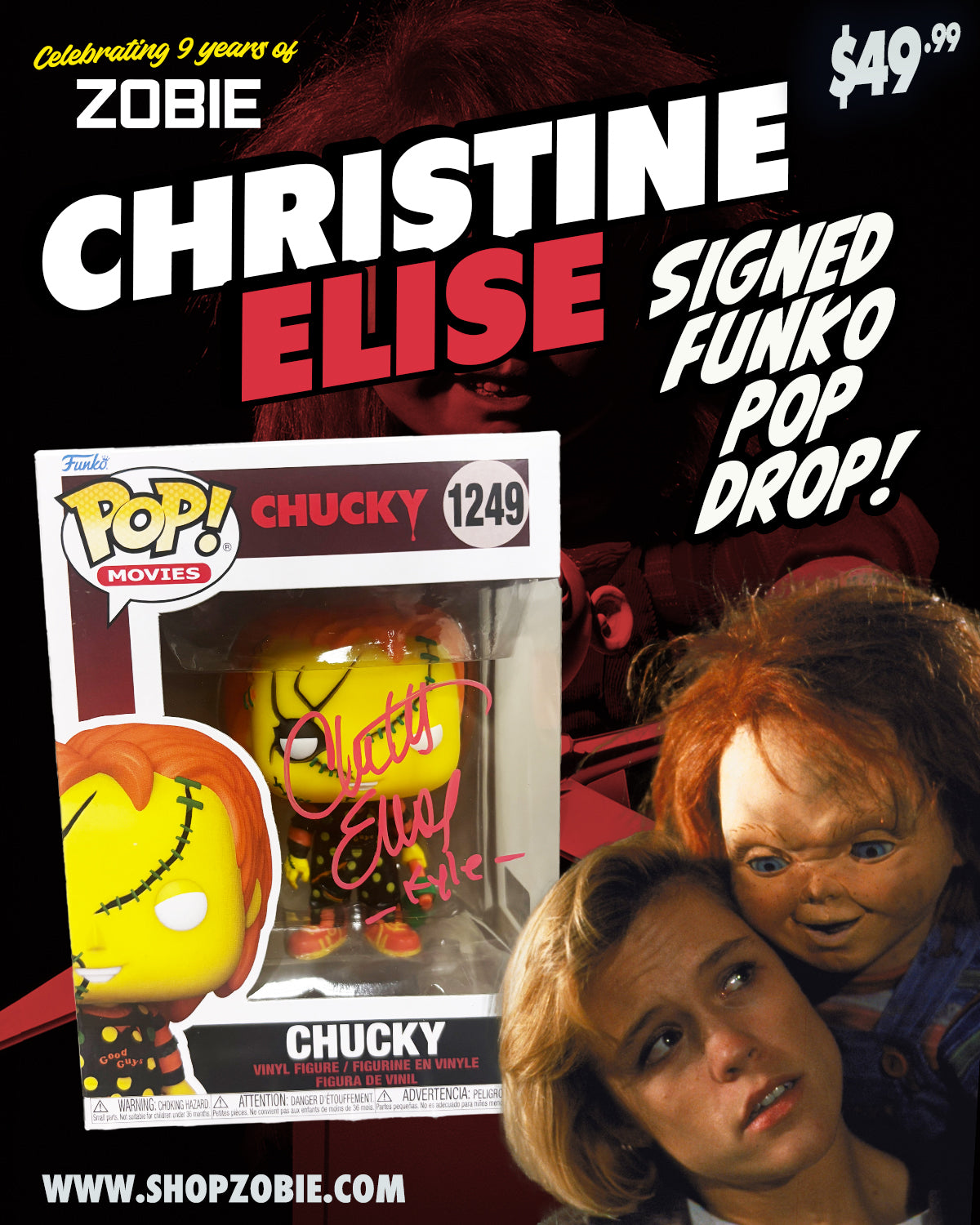 SPECIAL Christine Elise Signed Chucky Funko Pop Drop