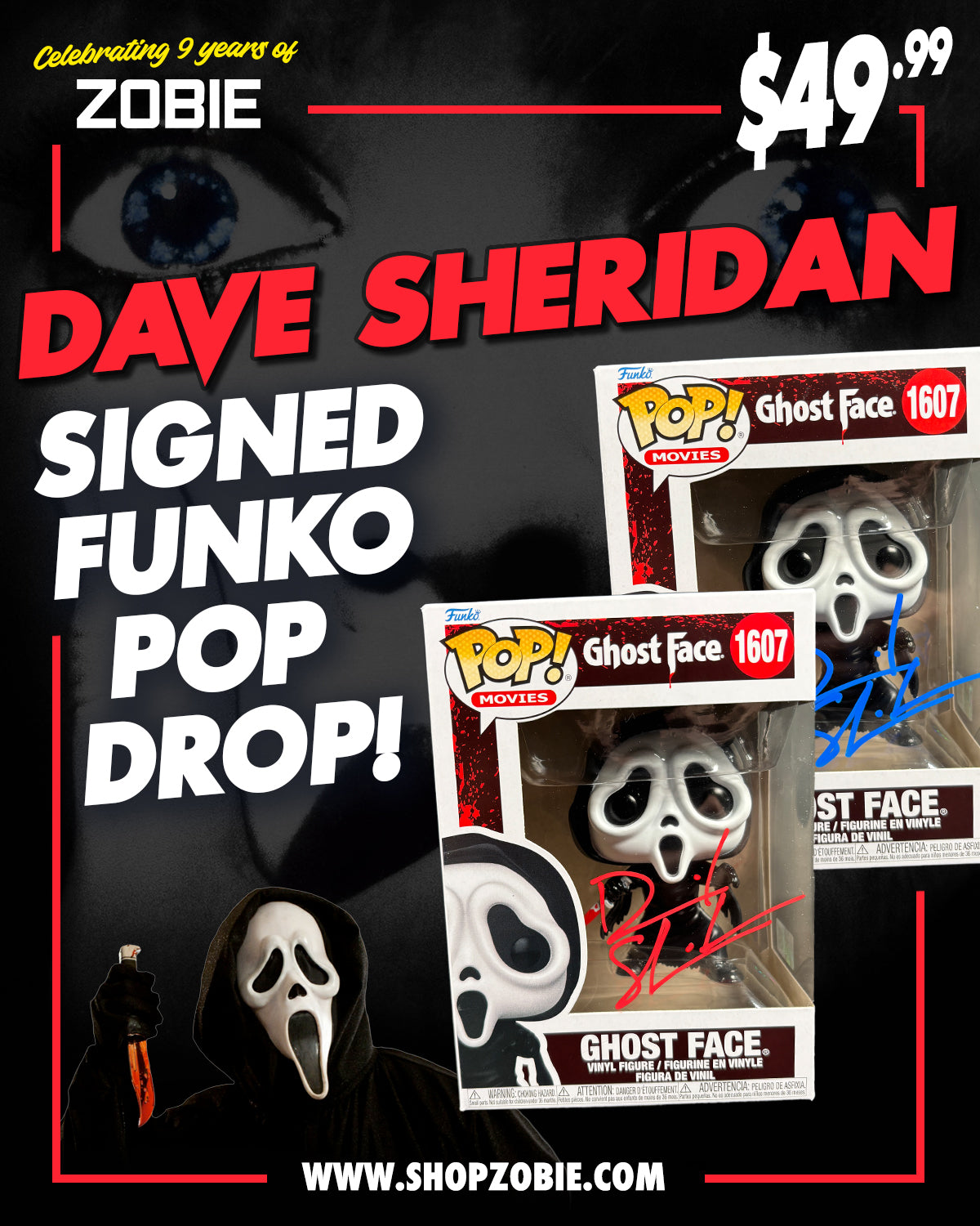 SPECIAL Dave Sheridan Signed Scream Ghost Face Funko Pop Drop