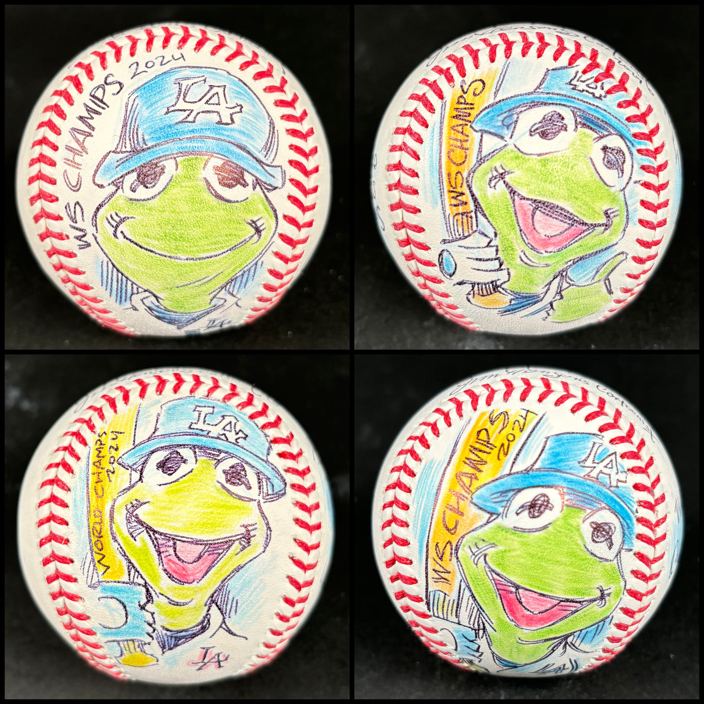 SPECIAL Guy Gilchrist Signed & Sketched LA Dodgers World Series Champions & Kermit Official Rawlings Baseball