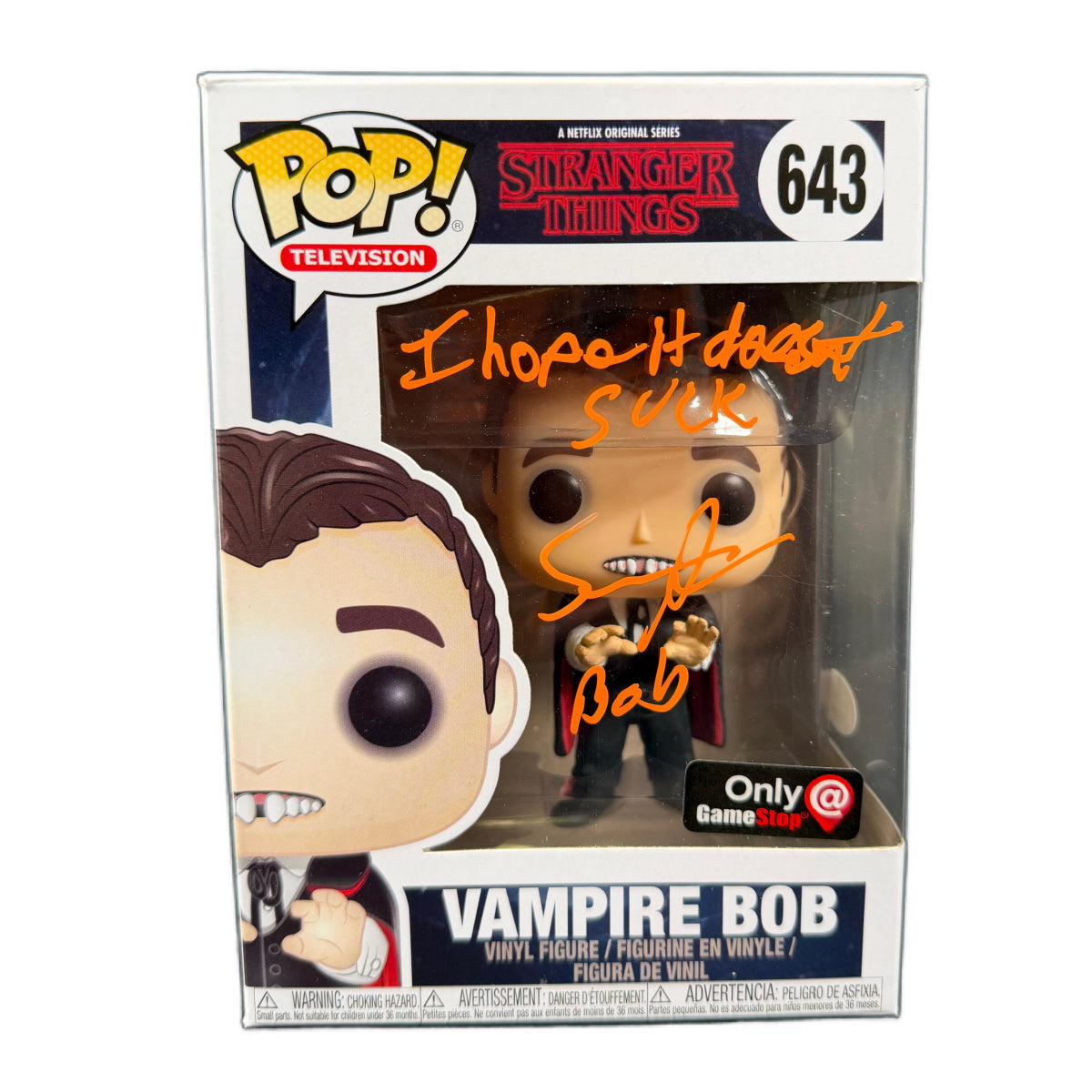 Sean Astin Signed Funko POP Stranger Things Vampire Bob Autographed JSA COA