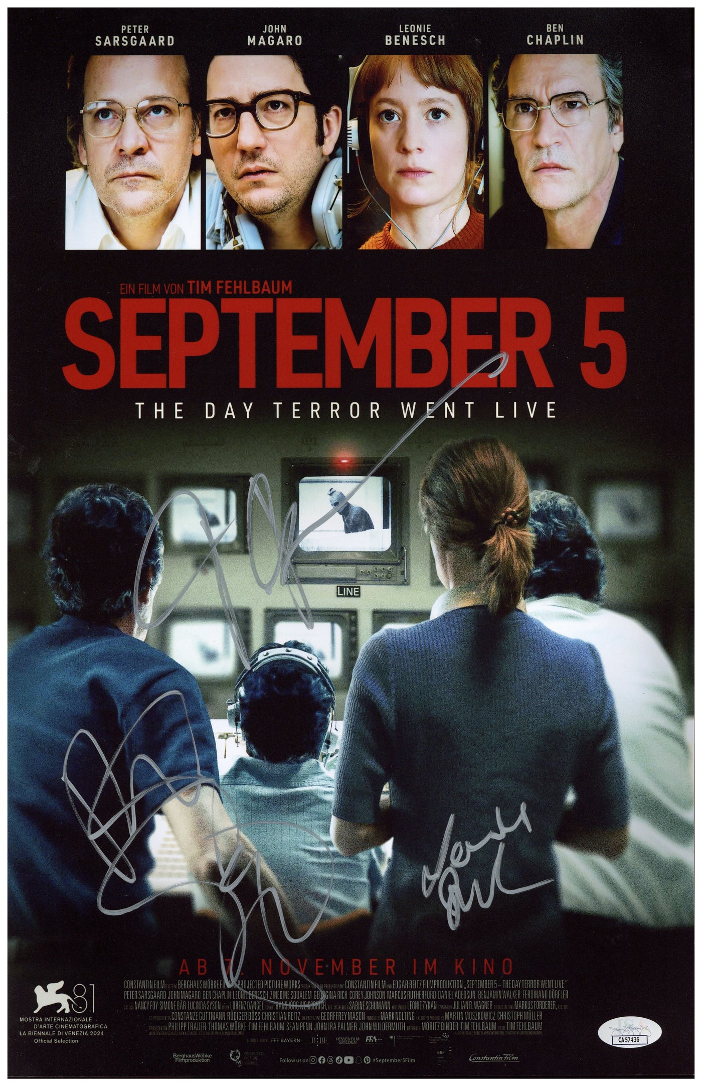 September 5 Cast Signed 11x17 Photo Peter Sarsgaard Autographed JSA COA