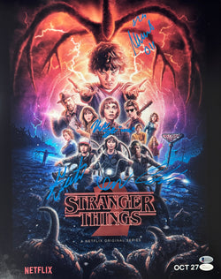 Image of Stranger Things Cast Autographed 16x20 Photo Eleven Dustin Mike Will Lucas JSA 2