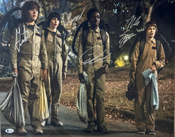 Image of Stranger Things Cast Signed 16x20 Photo Dustin Mike Will Lucas Autographed JSA