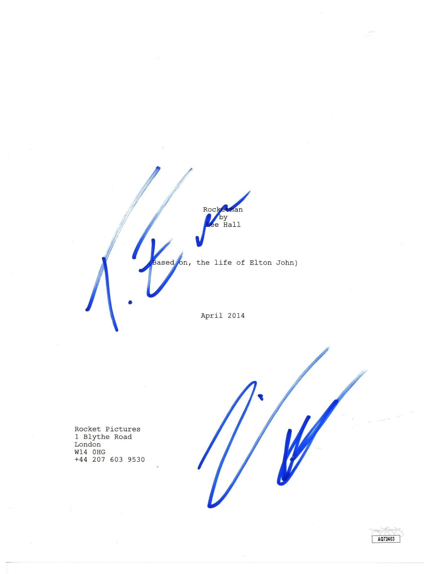 Taron Egerton & Jamie Bell Signed Rocketman Movie Script Cover Autographed JSA COA