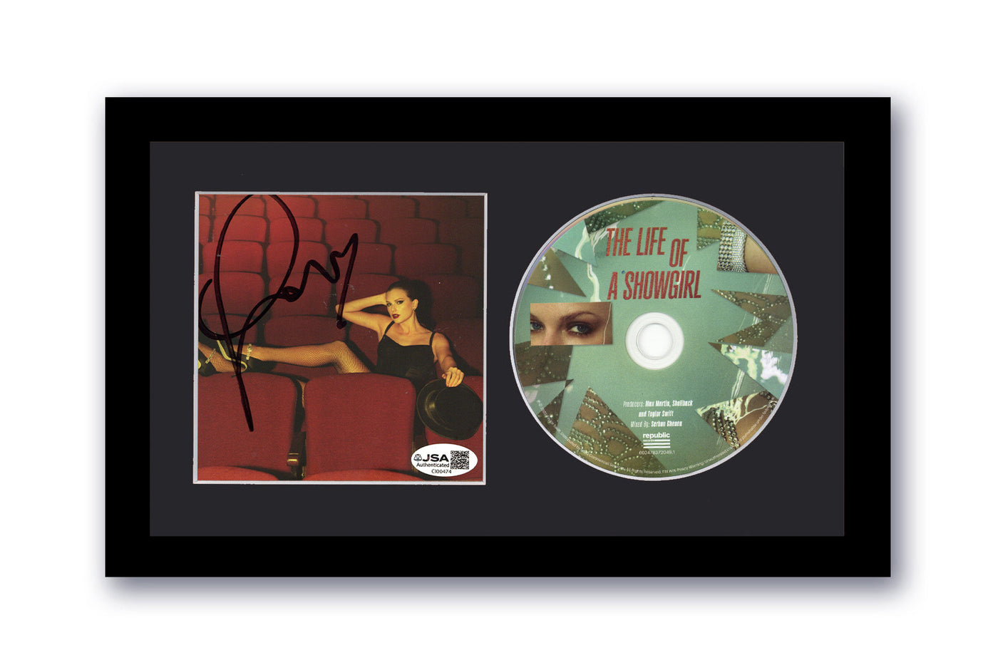 Taylor Swift Signed Life of a Showgirl CD 7x12 Framed Autographed JSA COA Black