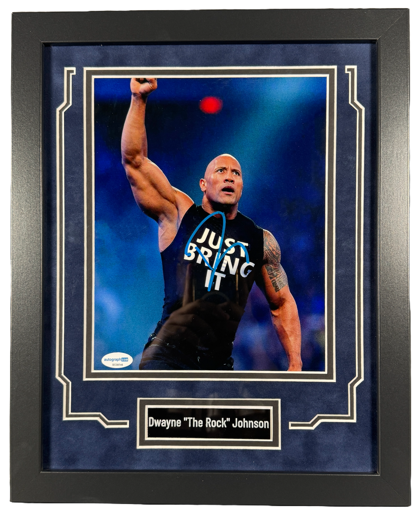 The Rock Signed Custom Framed 8x10 Photo WWE Dwayne Johnson Autographed ACOA