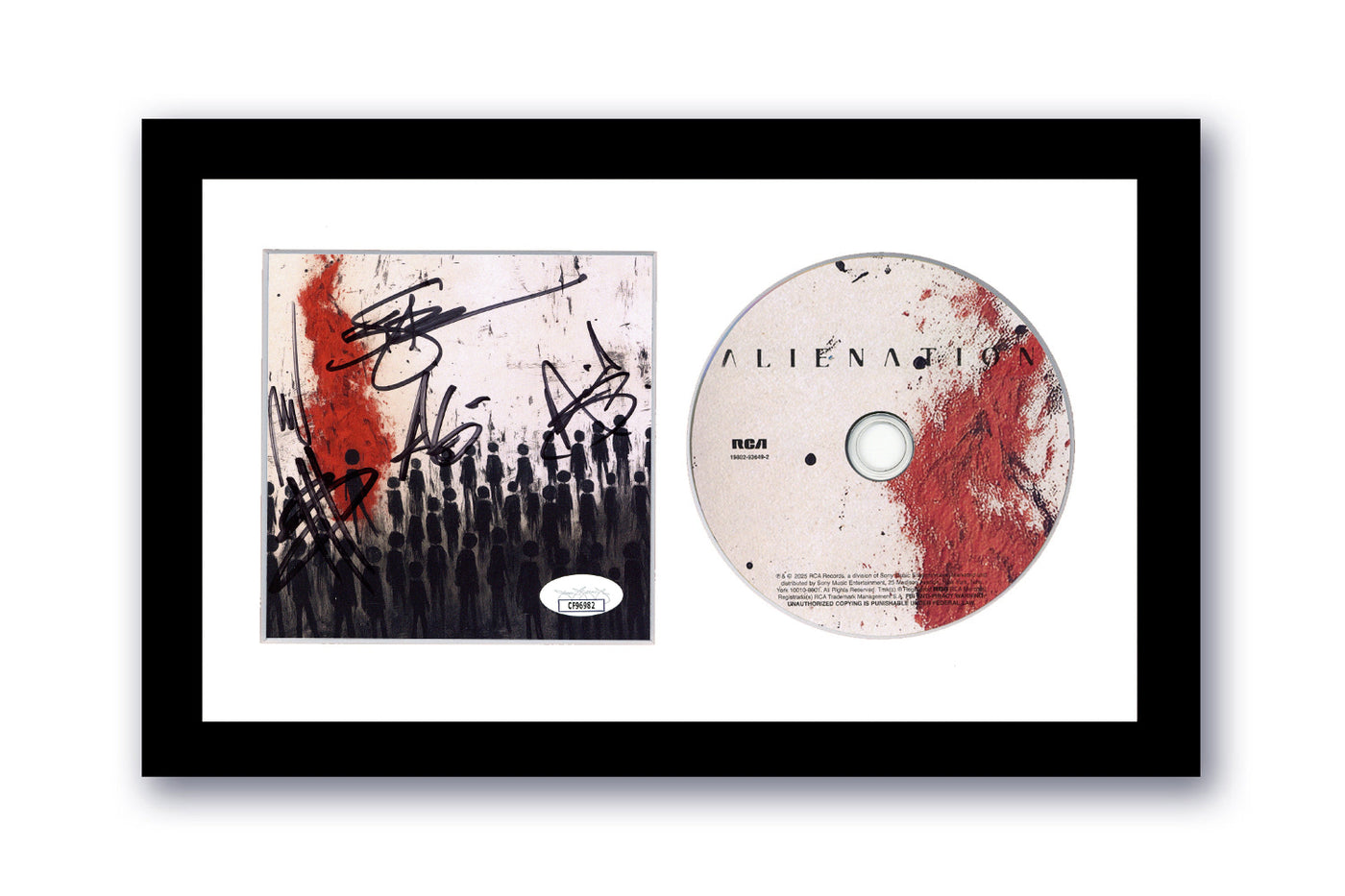 Three Days Grace Signed Alienation CD 7x12 Framed Autographed JSA COA