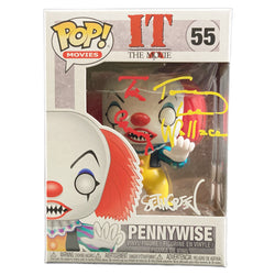 Image of Tim Curry Seth Green Tommy Lee Wallace Signed Funko POP IT Pennywise JSA COA 2