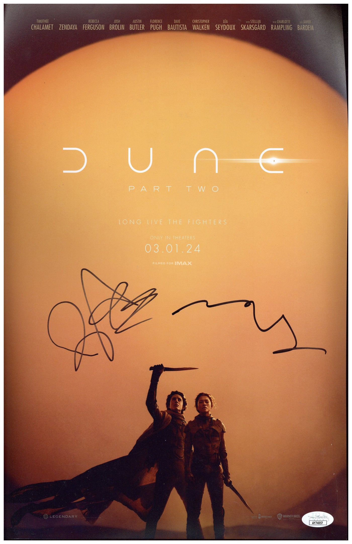 Timothée Chalamet & Zendaya Signed 11x17 Photo Dune Autographed JSA COA