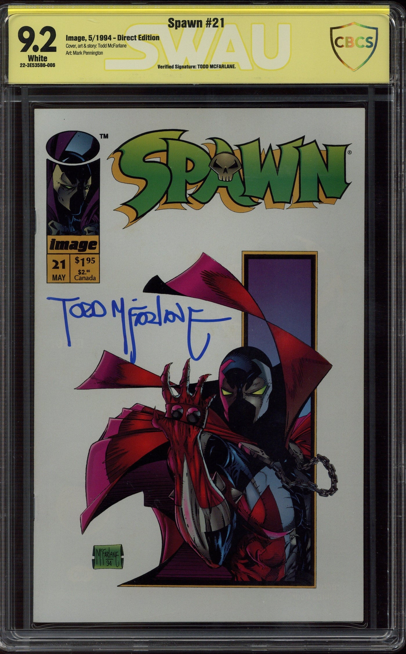 Todd McFarlane Signed Spawn #21 1994 Direct Edition 9.2 Grade CBCS Slabbed