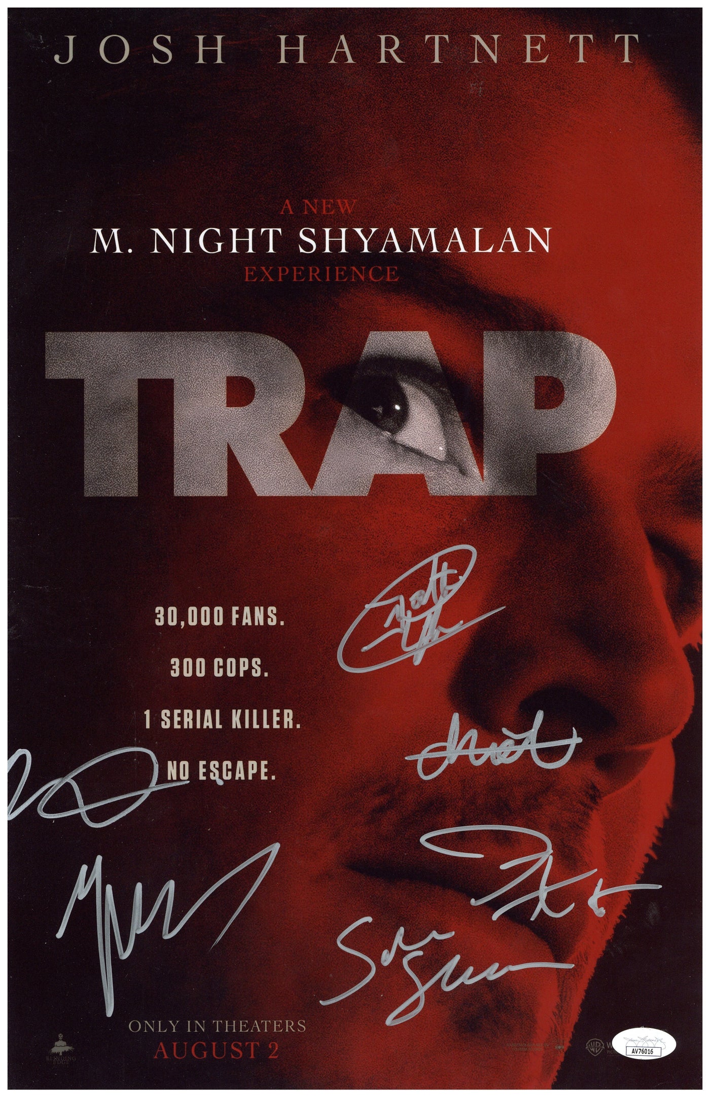 Trap Signed 11x17 Cast Photograph M. Night Shyamalan Josh Hartnett Autographed JSA