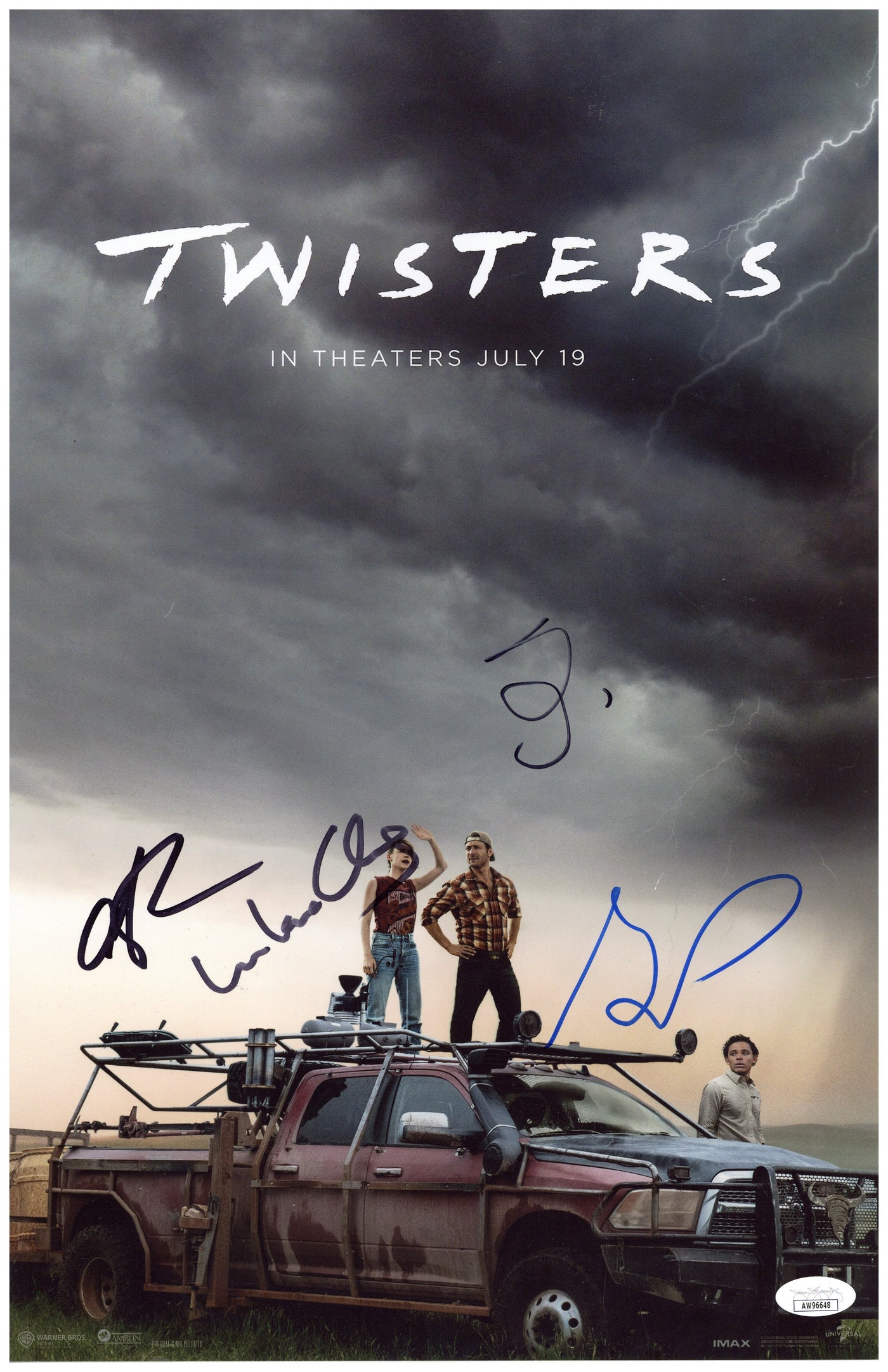 Twisters Signed 11x17 Photo Cast Glen, Daisy, Anthony and Lee Autographed JSA COA 2