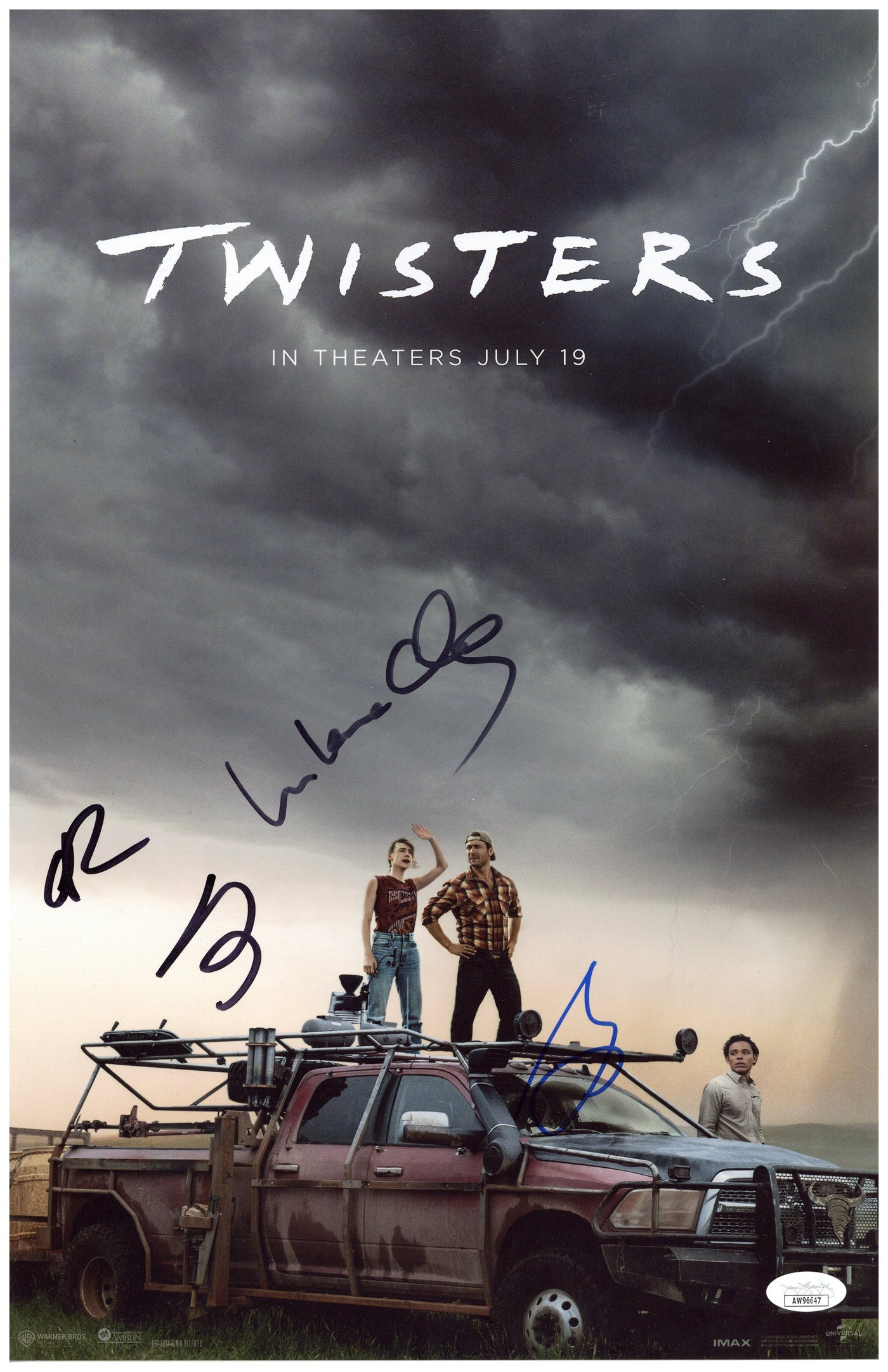 Twisters Signed 11x17 Photo Cast Glen, Daisy, Anthony and Lee Autographed JSA COA