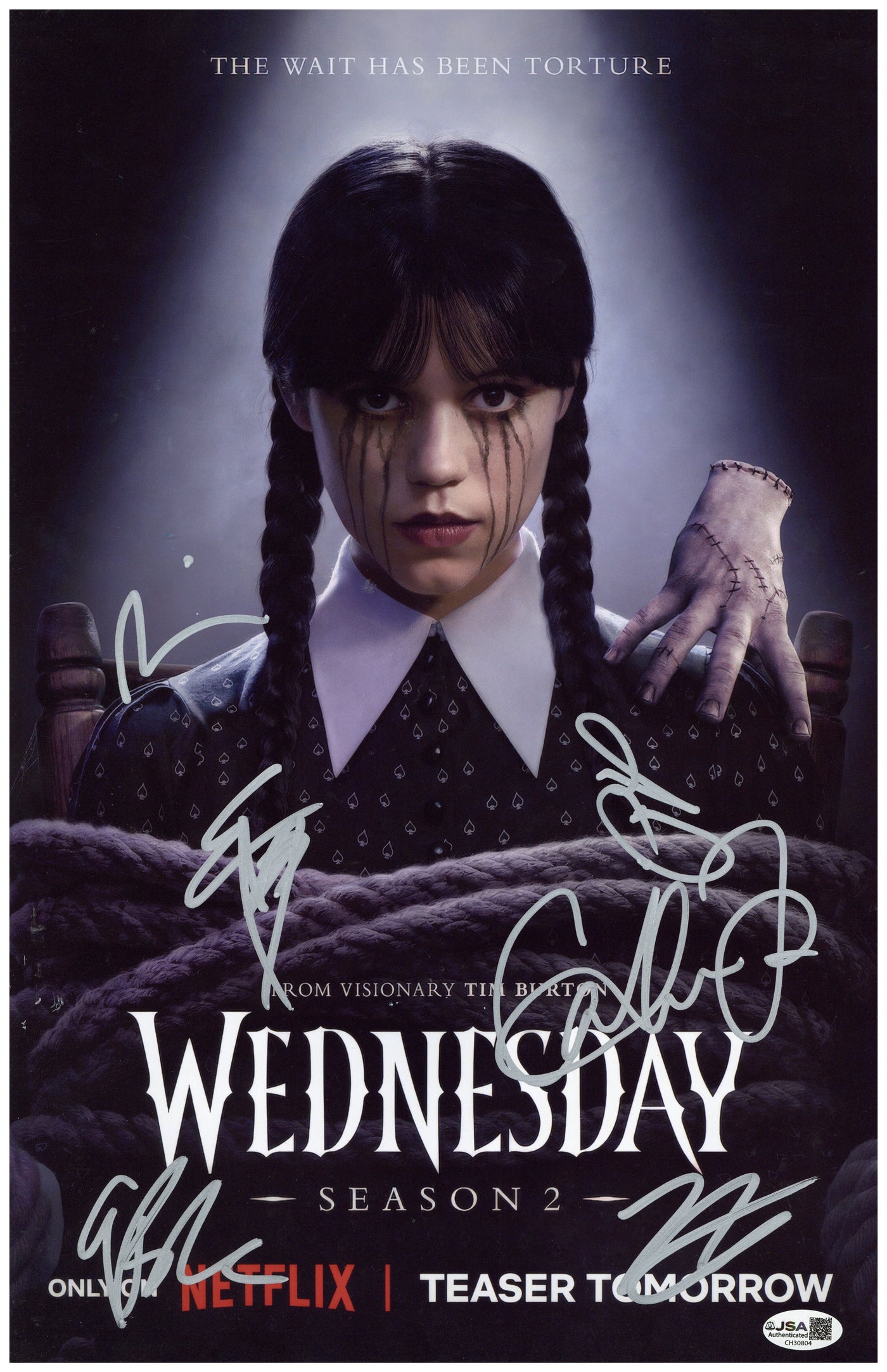 Wednesday Cast Signed 11x17 Photo Emma Myers Zeta-Jones Autographed JSA COA 2