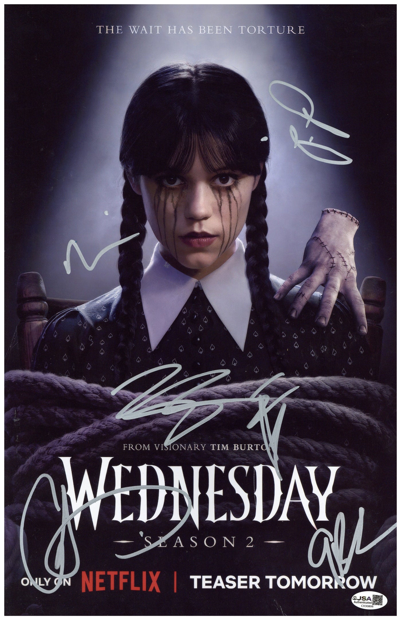 Wednesday Cast Signed 11x17 Photo Emma Myers Zeta-Jones Autographed JSA COA 3
