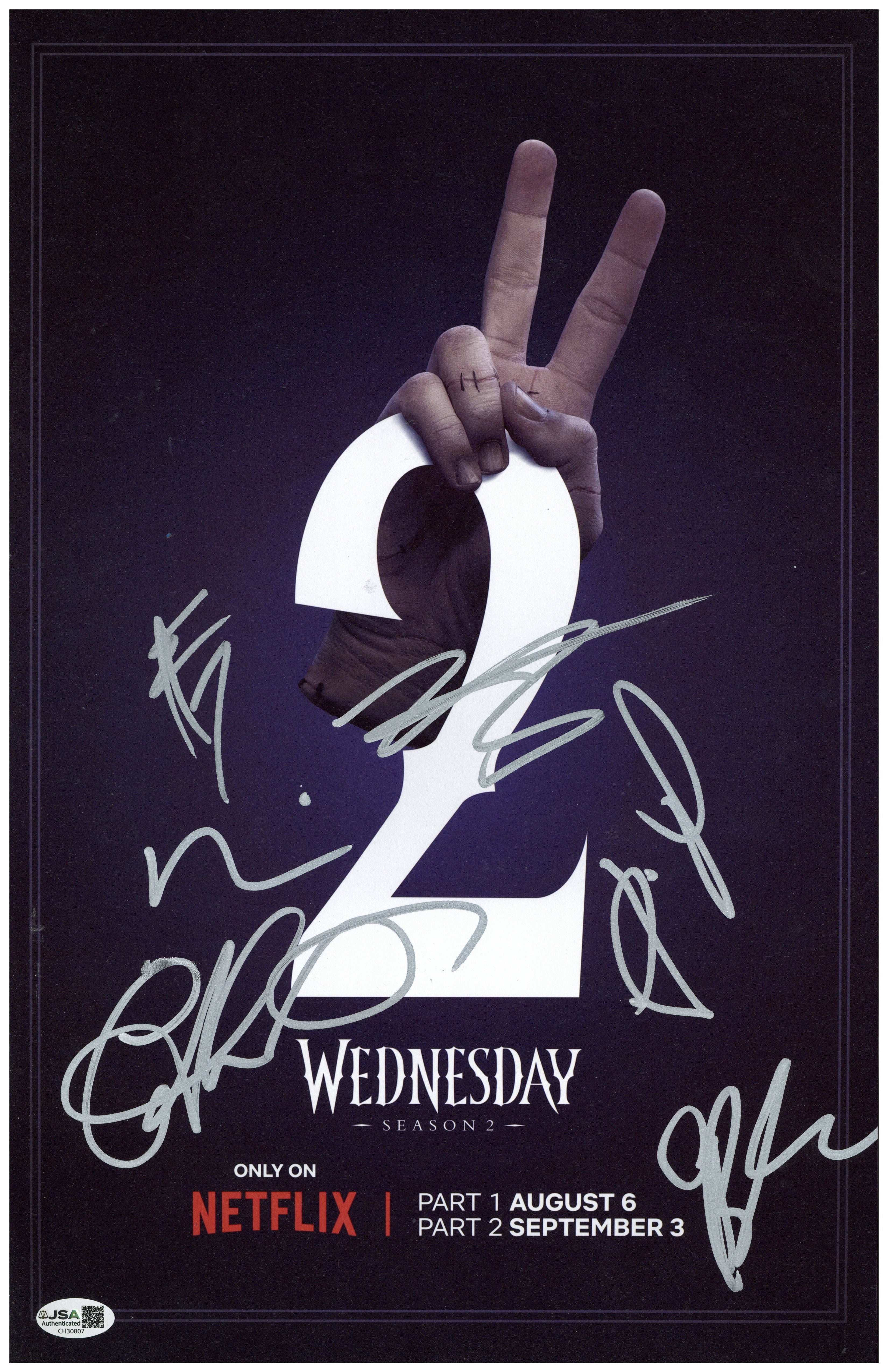 Wednesday Signer Wednesday Cast Signed 11x17 Photo Emma Myers Zeta-Jones Autographed JS ...