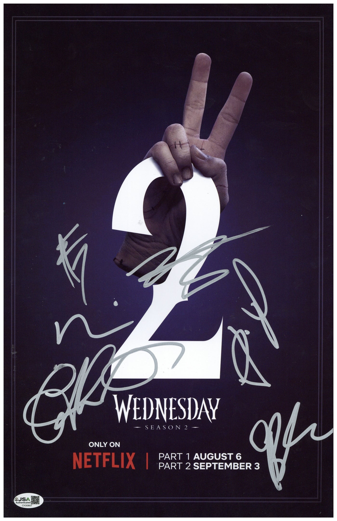 Wednesday Cast Signed 11x17 Photo Emma Myers Zeta-Jones Autographed JSA COA 4