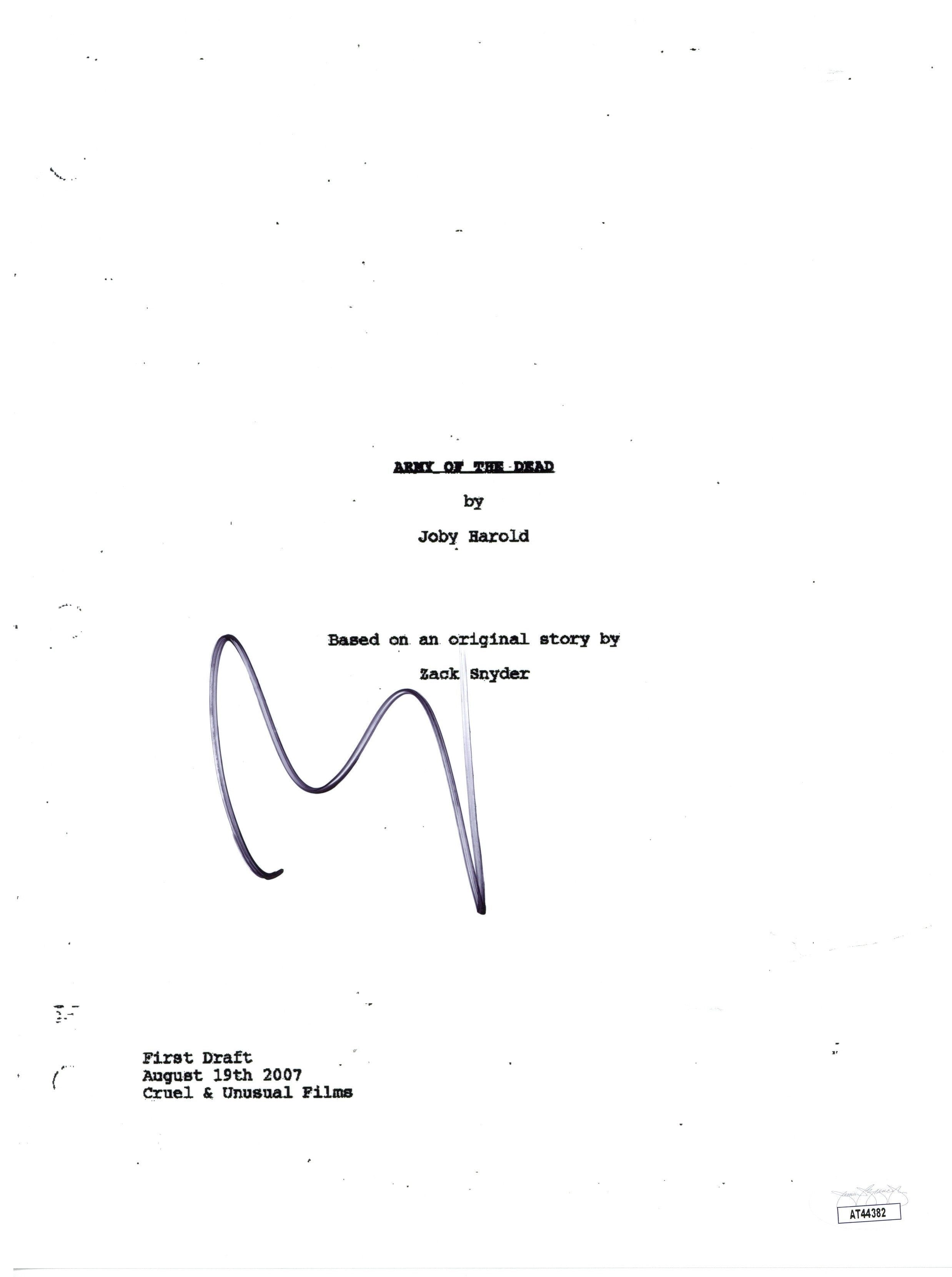 Zack Snyder Signed Army of the Dead Movie Script Cover Autographed JSA ...