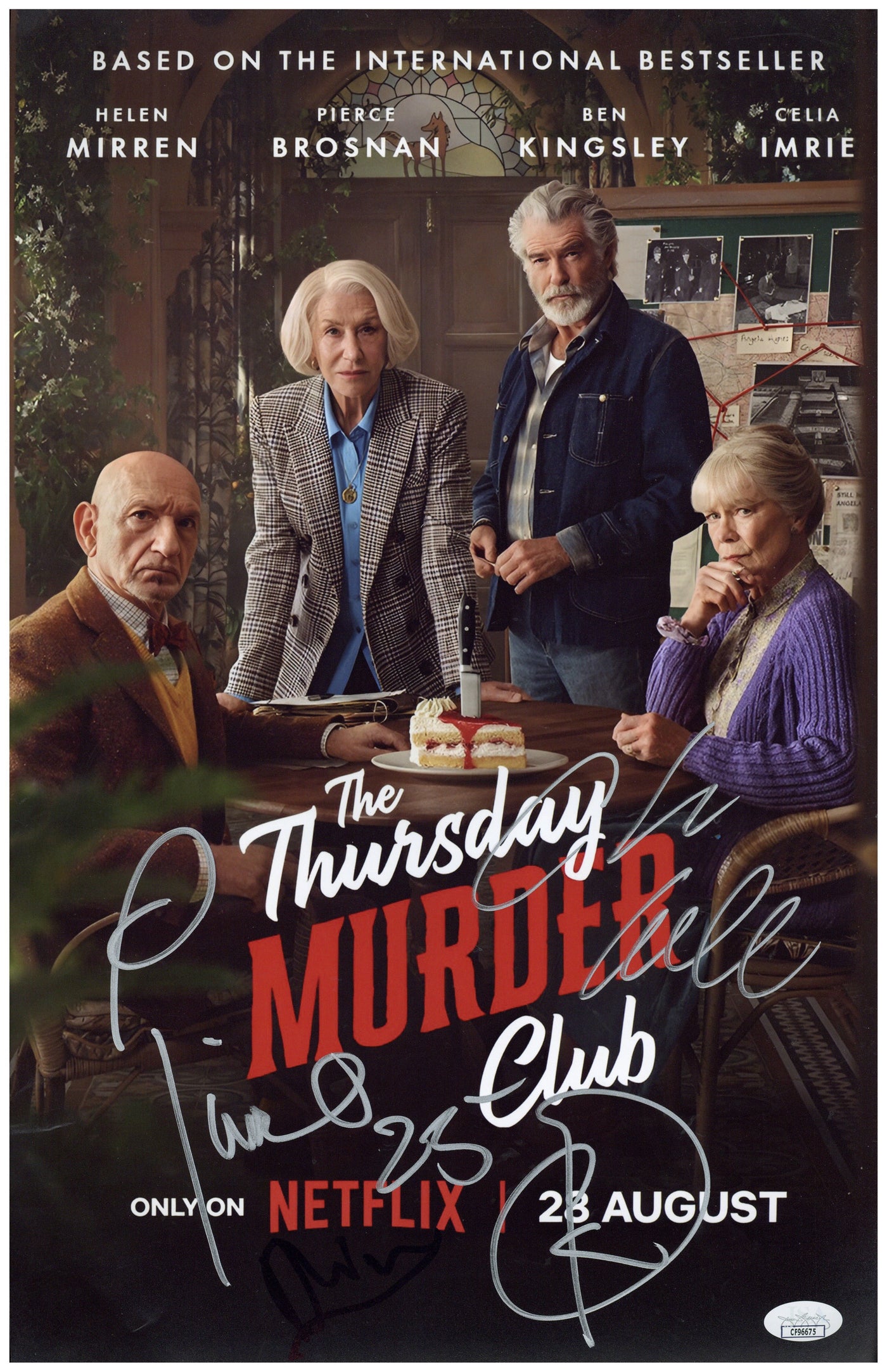 Pierce Brosnan, Celia Imrie & Helen Mirren Signed 11x17 Photo The Thursday Murder Club