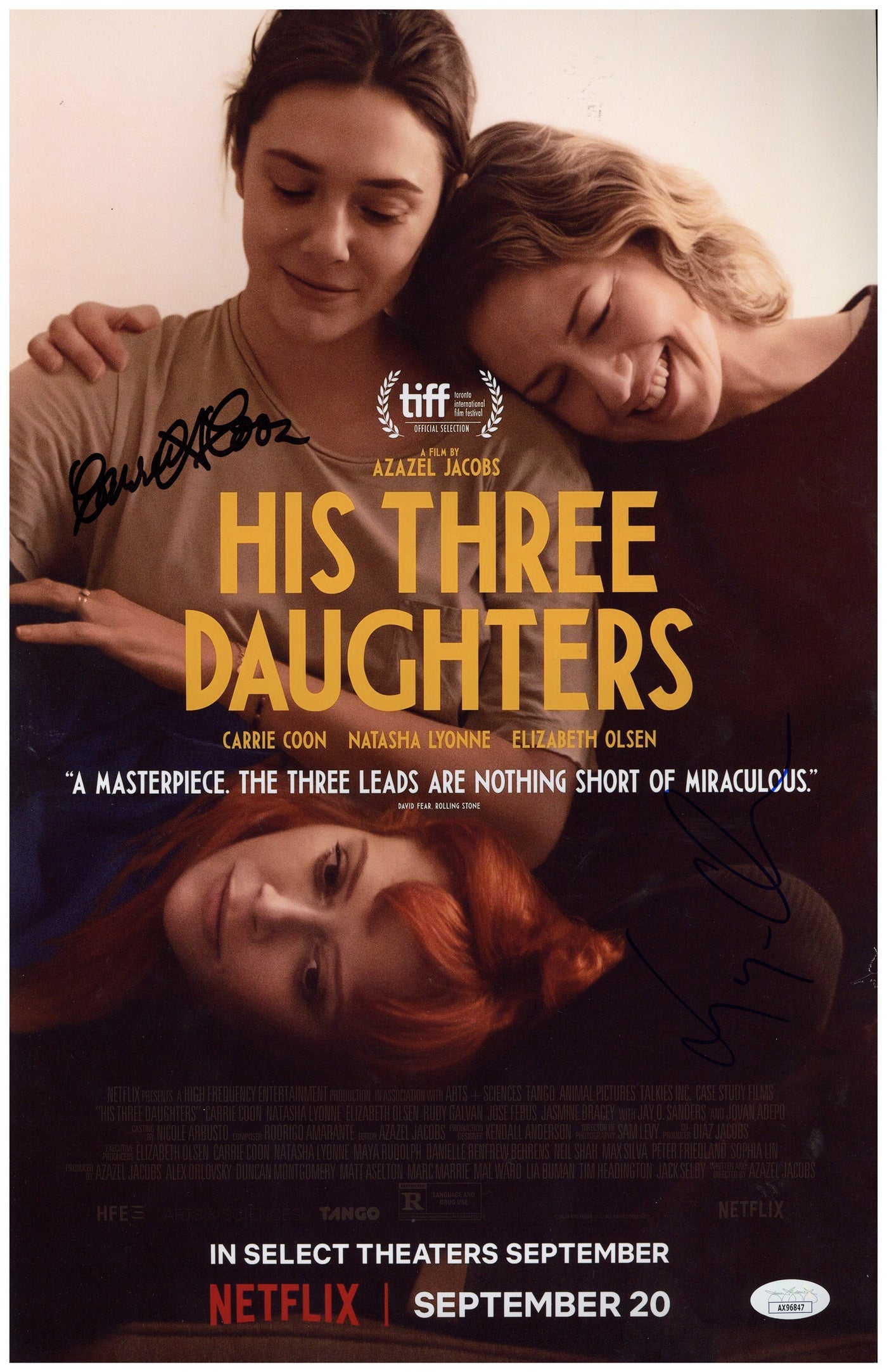 His Three Daughters Signed Cast 11x17 Carrie Coon Elizabeth Olsen Autographed JSA COA