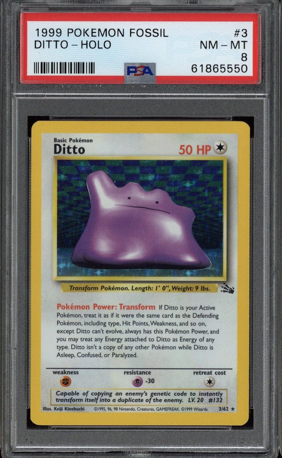 1999 Pokemon Fossil Ditto - Hologram #3 PSA 8