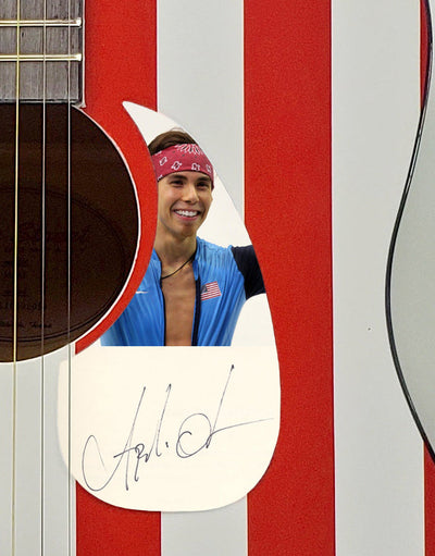 Apolo Anton Ohno Autographed Signed USA Flag Acoustic Guitar Olympic Gold ACOA