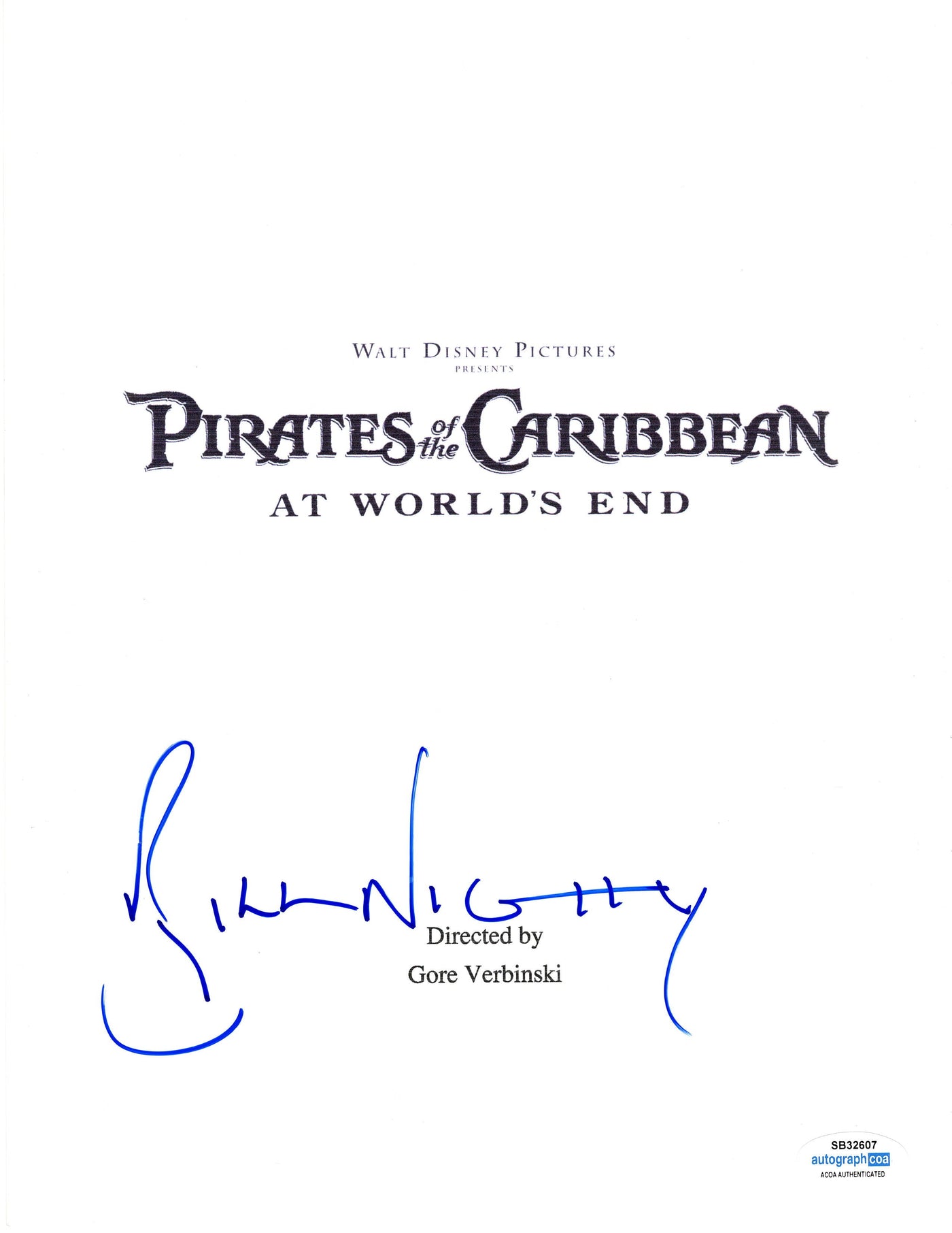 Bill Nighy Signed Pirates of Caribbean Script Cover Autographed ACOA 2