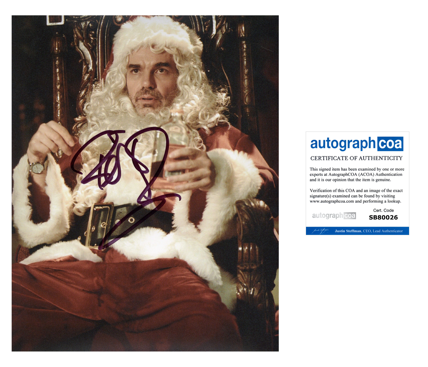 Billy Bob Thornton Signed 8x10 Photo Bad Santa Autographed ACOA