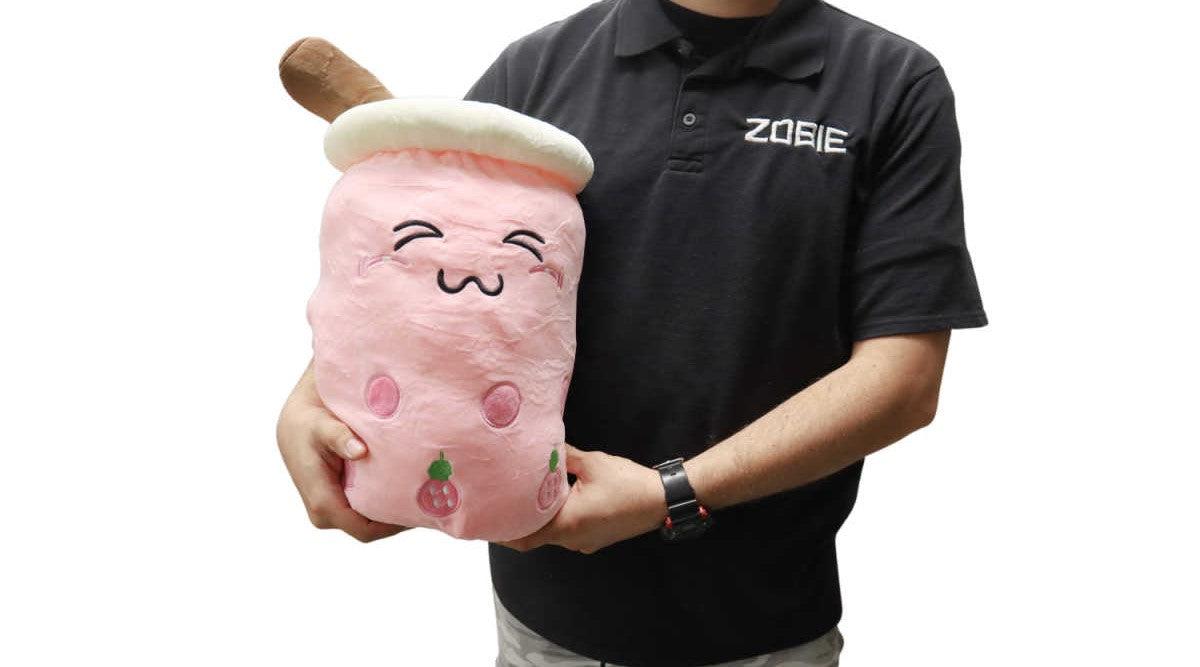 Boba Tea "L" Size Strawberry Plushie Toy (Closed Eyes) - 20 Inches Tall/ 10 Inches Wide-Plushie-Zobie Productions-Zobie Productions