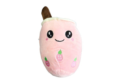 Boba Tea "S" Size Strawberry Plushie Toy (Open Eyes) - 10 Inches Tall/ 5 Inches Wide
