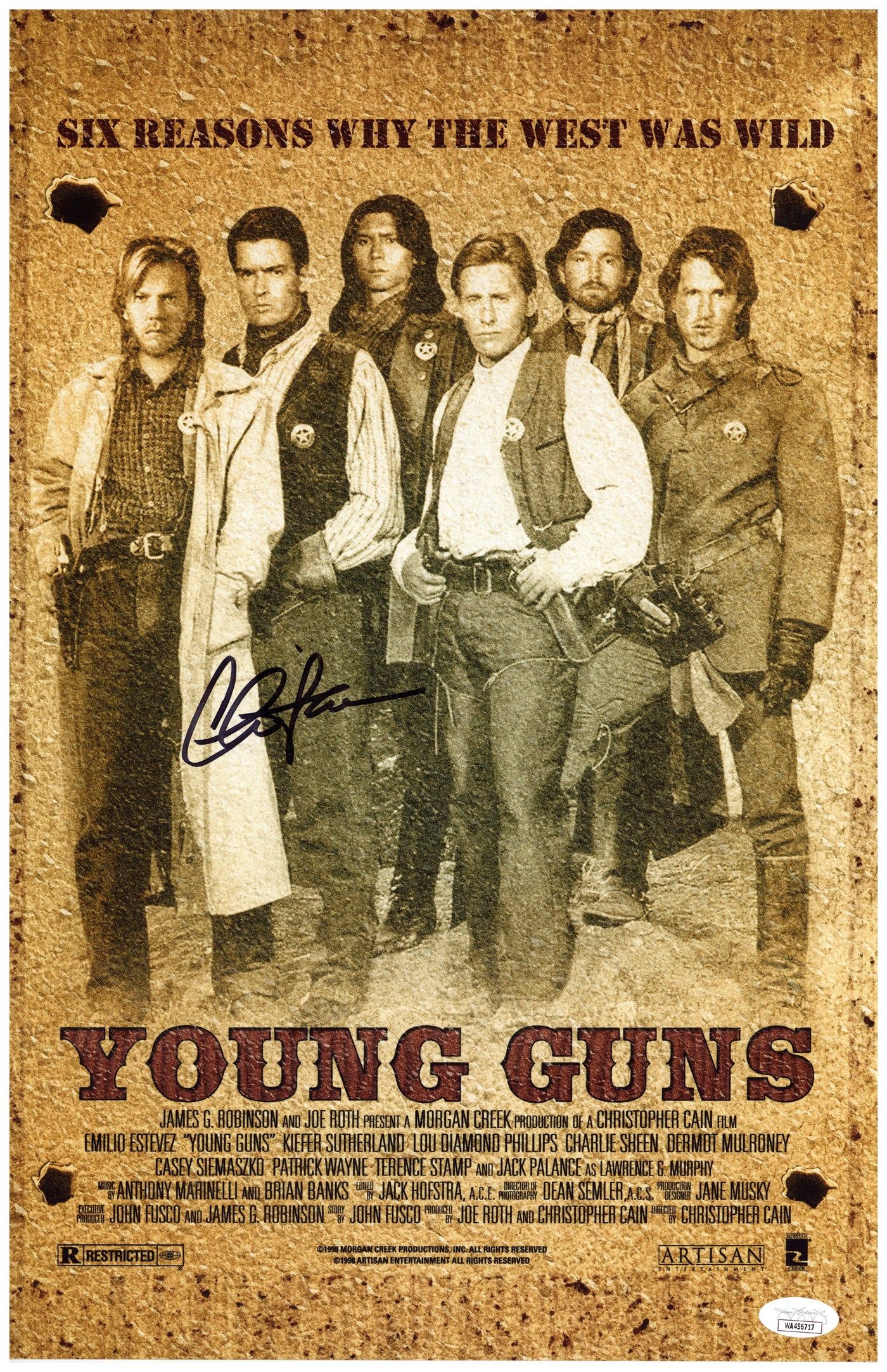 Charlie Sheen Signed 11X17 Photo Young Guns Autographed JSA COA