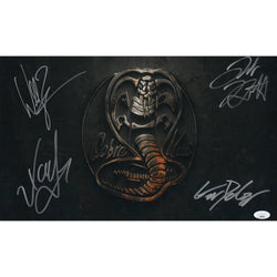 Image of Cobra Kai Cast Autograph 11x17 Photo Zabka Xolo Jacob Gianni Signed JSA COA