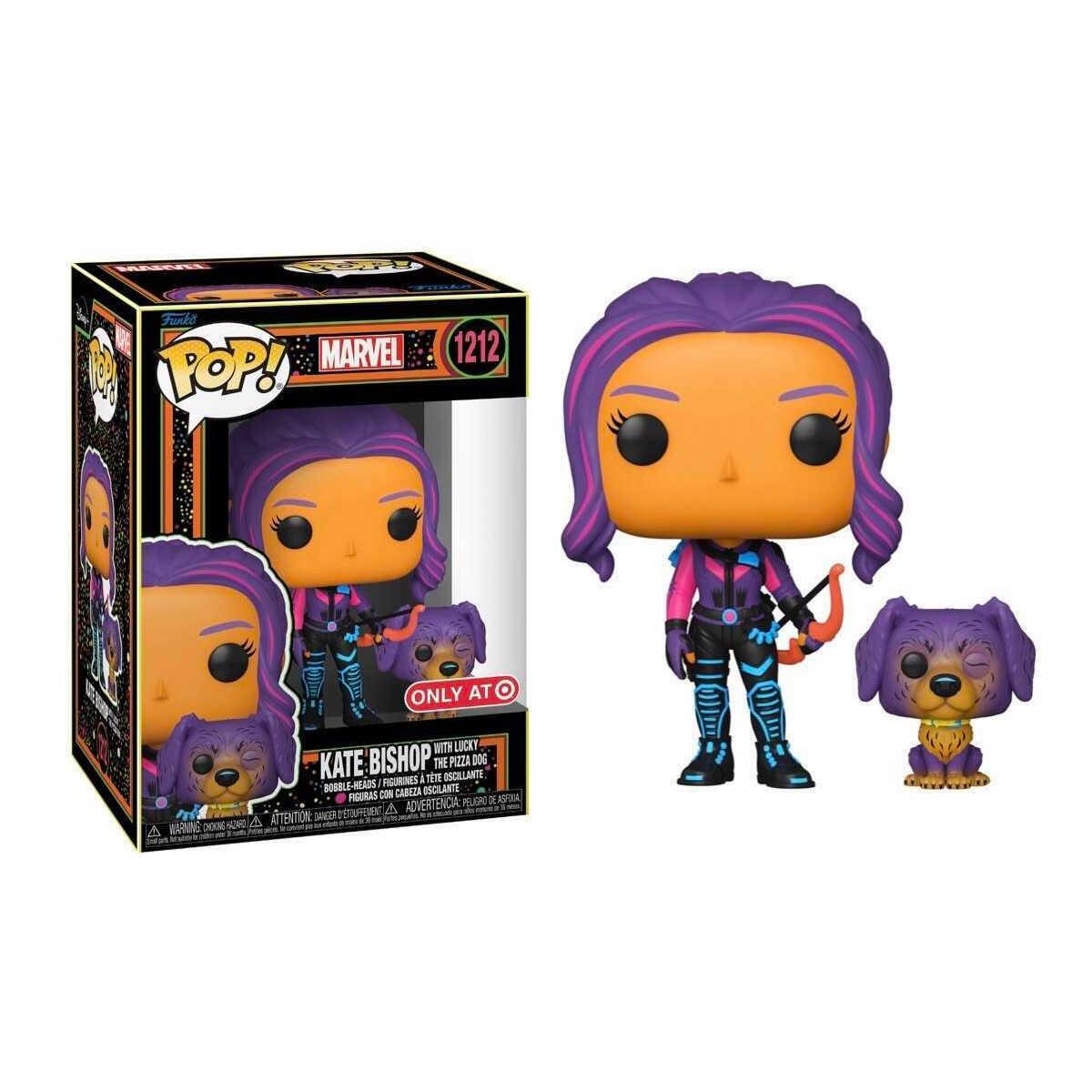 Funko POP: Marvel Kate Bishop with Lucky the Pizza Dog #212 Black Ligh ...