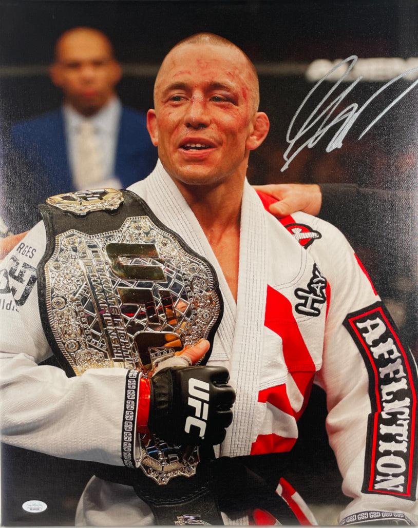 Georges St. Pierre Autographed 16X20 Canvas UFC MMA Signed JSA COA
