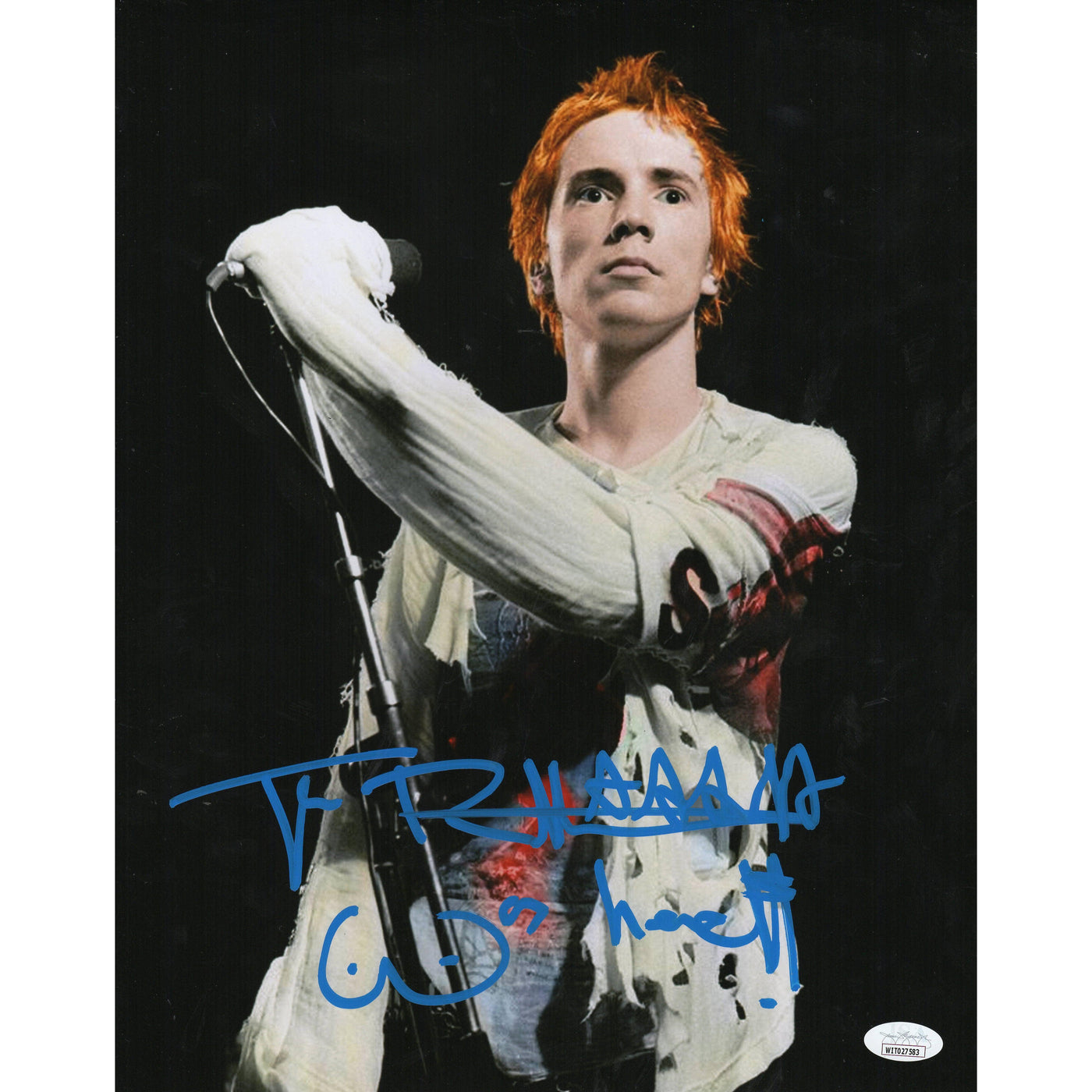 Johnny Rotten Autograph 11x14 Photo Sex Pistols Signed JSA COA Witness 3