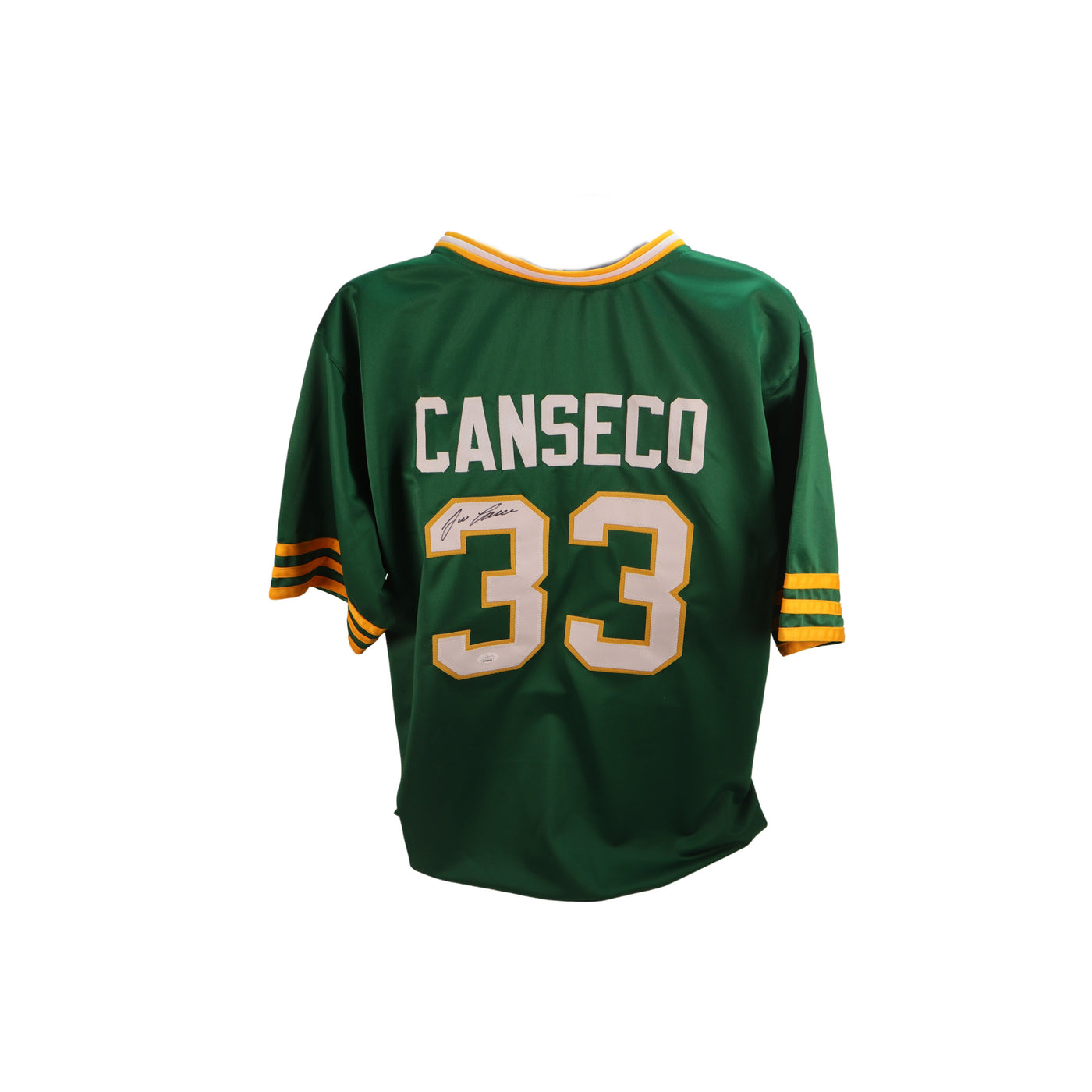 Autographed/Signed Jose Canseco Oakland Green Baseball Jersey JSA COA