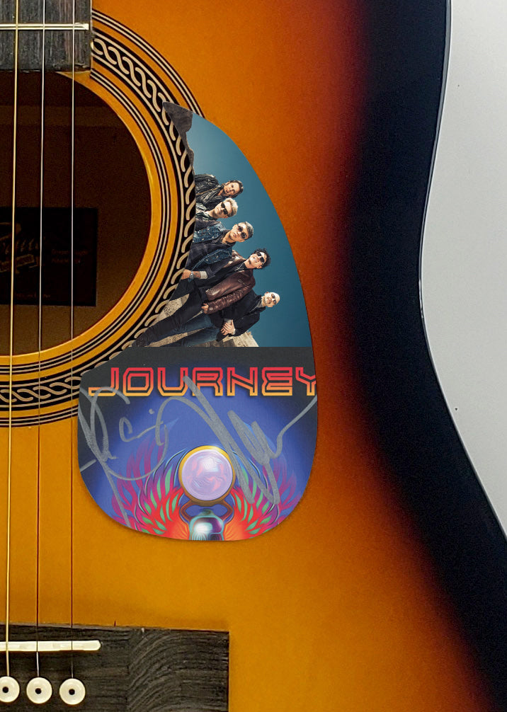 Journey Autograph Signed Acoustic Guitar Neal Schon Jonathan Cain Sunburst ACOA