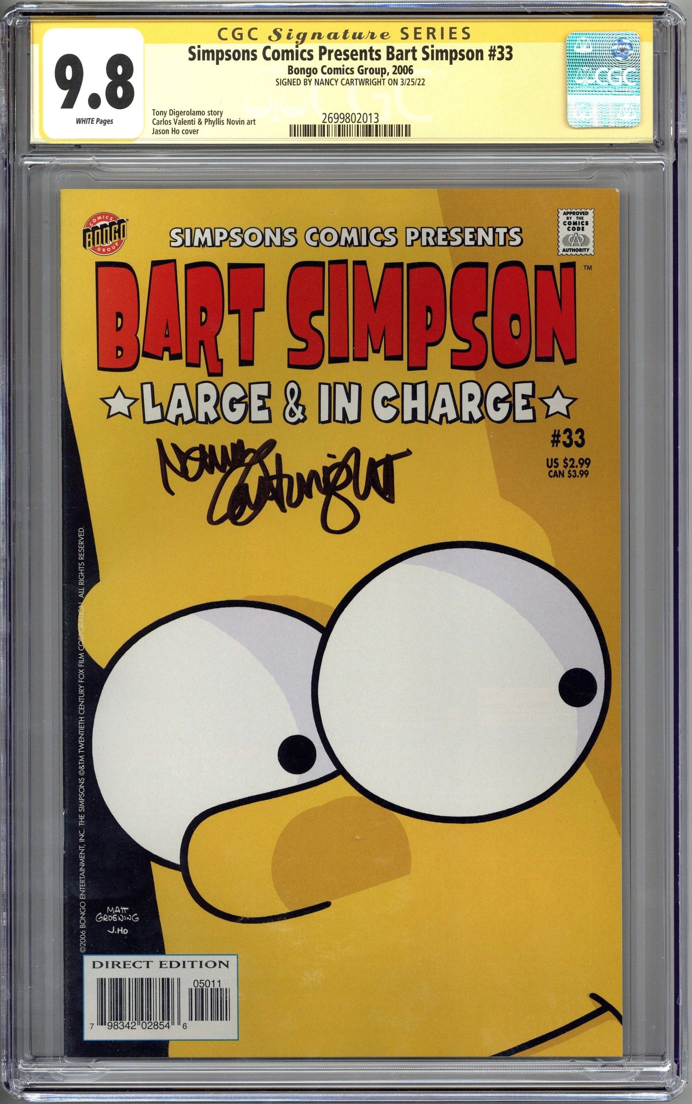 NANCY CARTWRIGHT SIGNED BART SIMPSON COMIC BOOK CGC 9.8 AUTOGRAPHED NC10