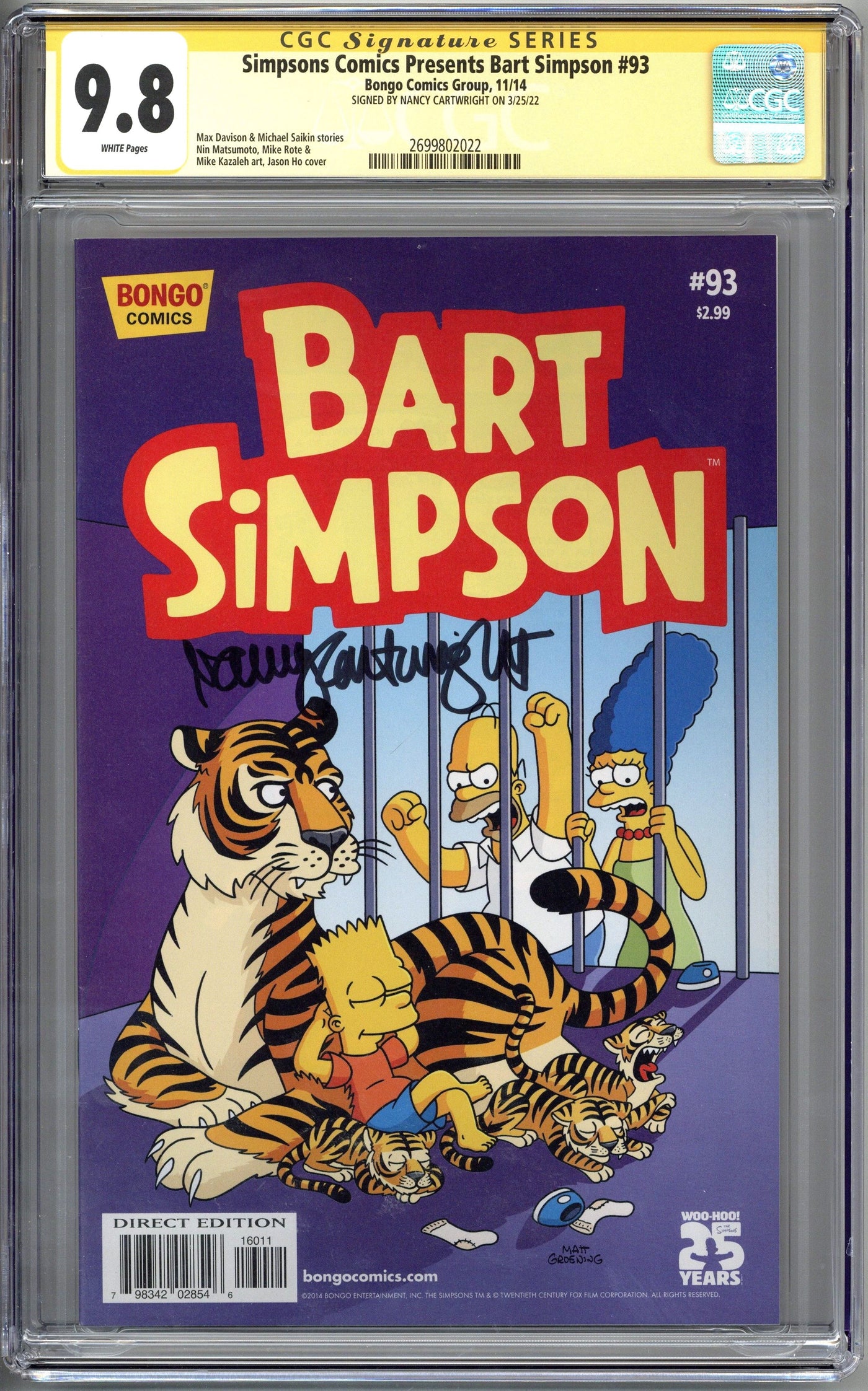 NANCY CARTWRIGHT SIGNED BART SIMPSON COMIC BOOK CGC 9.8 AUTOGRAPHED NC6