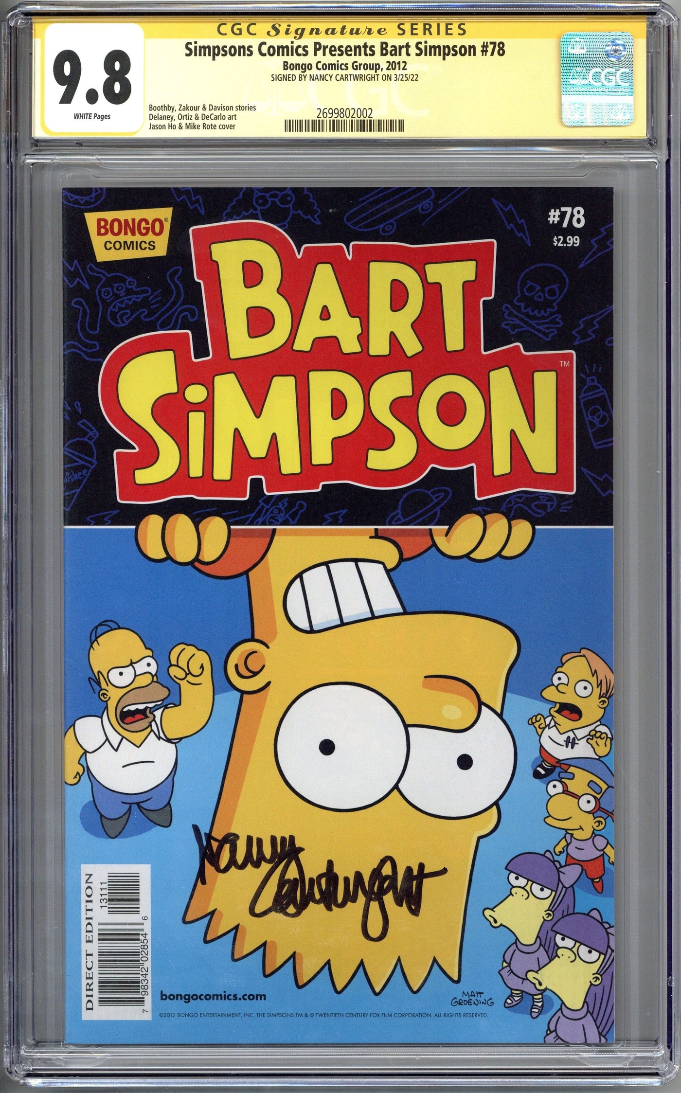 NANCY CARTWRIGHT SIGNED BART SIMPSON COMIC BOOK CGC 9.8 AUTOGRAPHED NC8