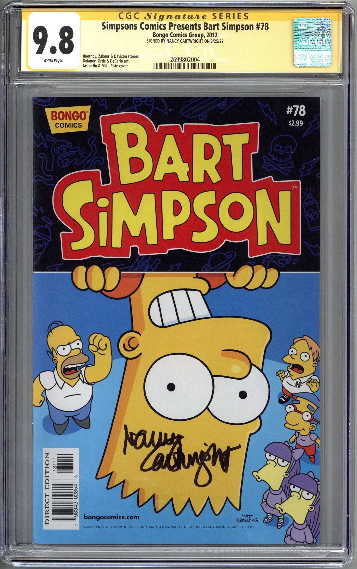 NANCY CARTWRIGHT SIGNED BART SIMPSON COMIC BOOK CGC 9.8 AUTOGRAPHED NC8