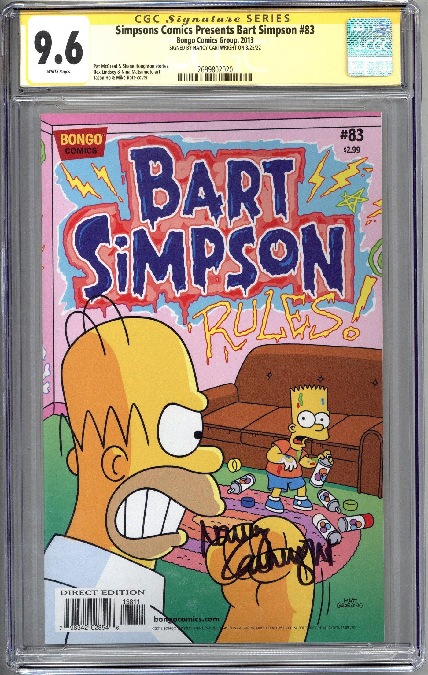 Nancy Cartwright Signed Bart Simpson Comic Book CGC 9.6 Autographed NC2