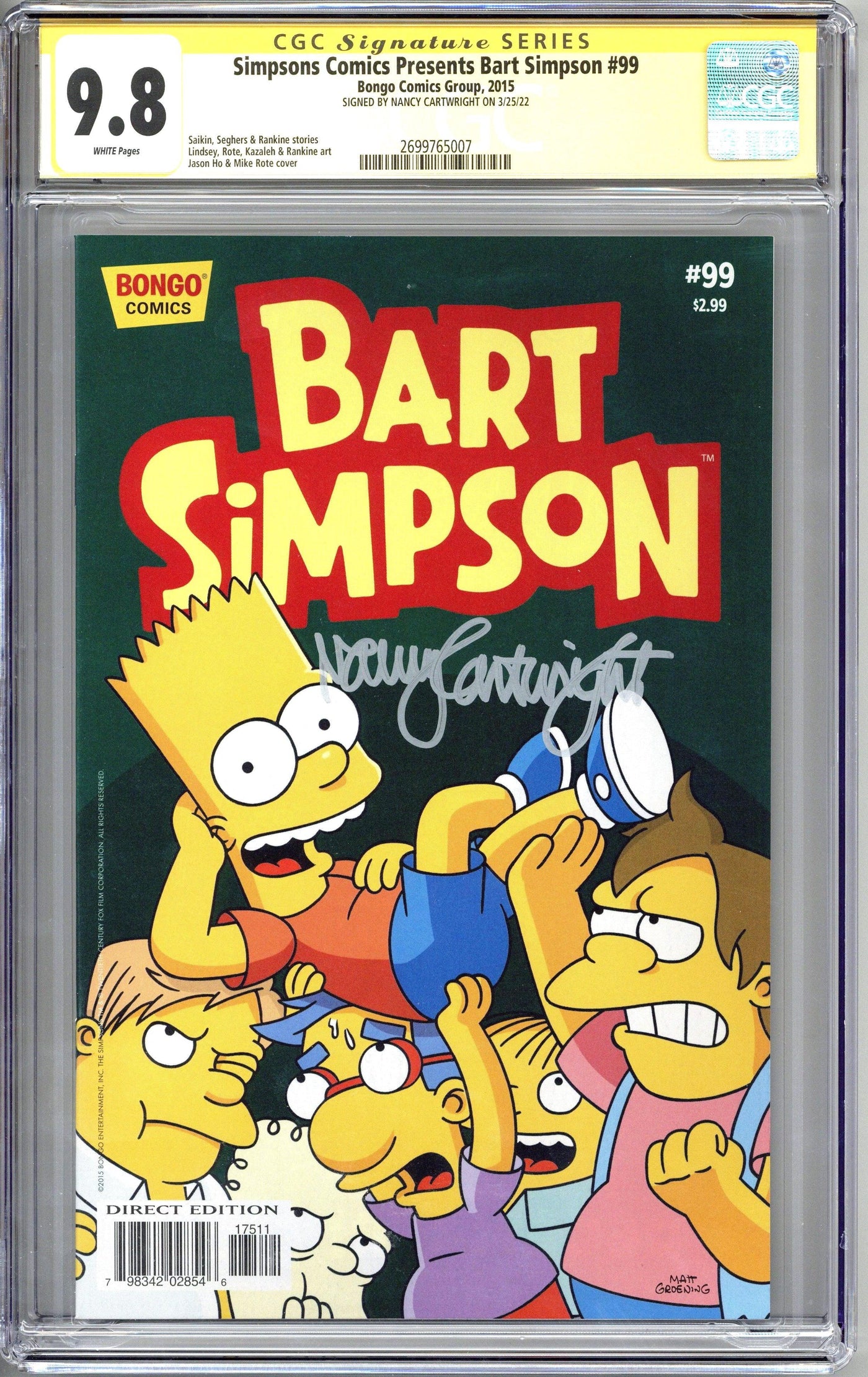 Nancy Cartwright Signed Bart Simpson Comic Book CGC 9.8 Autographed