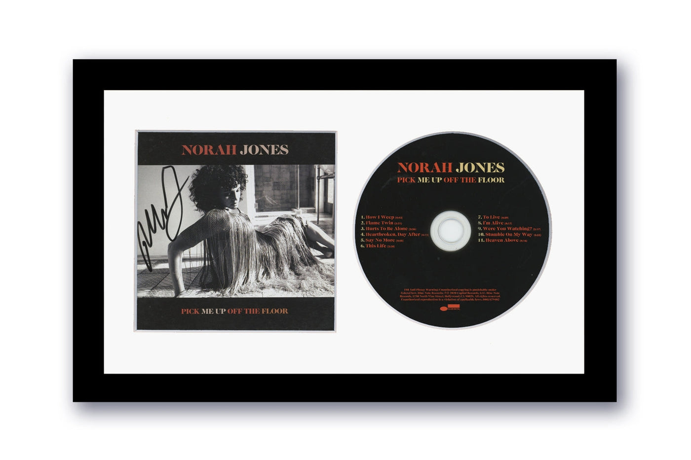Norah Jones Autograph Signed 7x12 Custom Framed CD Pick Me Up Off The Floor ACOA 4