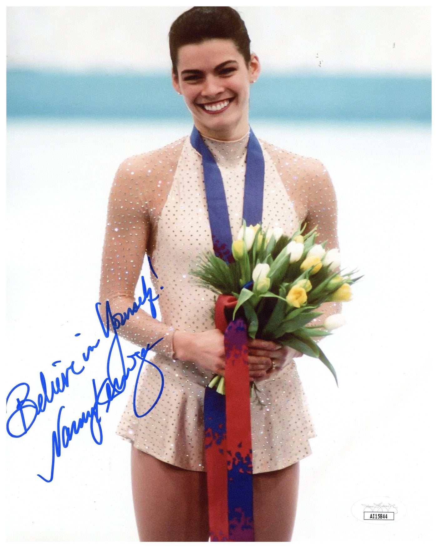SPECIAL Nancy Kerrigan Signed 8x10 Photo American Figure Skater Autographed JSA COA Pose 3