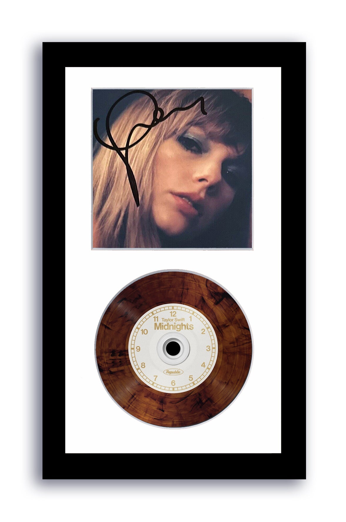 Taylor Swift Autographed 7x12 Custom Framed CD Midnights Mohagany ACOA